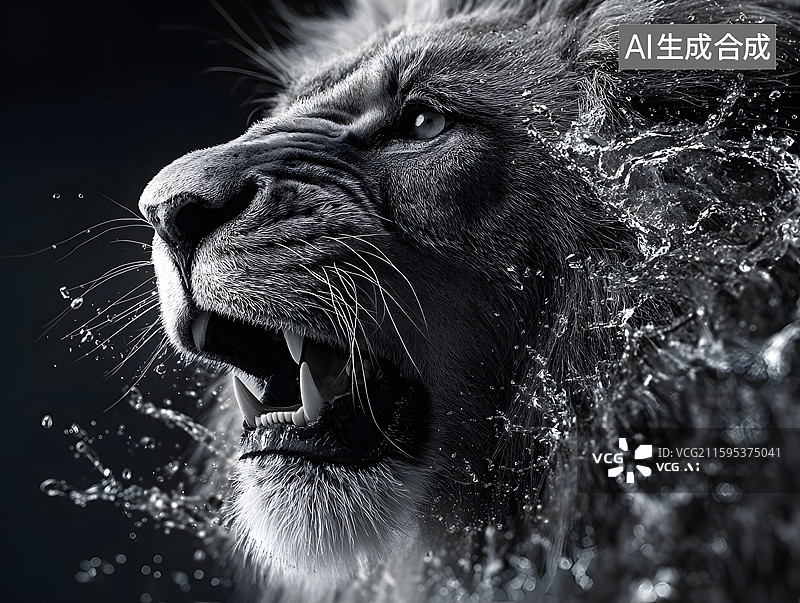 【AI数字艺术】黑白风格雄狮头图片素材