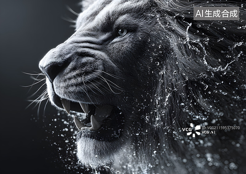 【AI数字艺术】黑白风格雄狮头图片素材