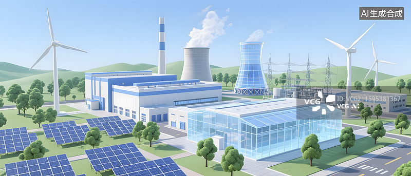【AI数字艺术】新能源发电发电厂热能发电图片素材