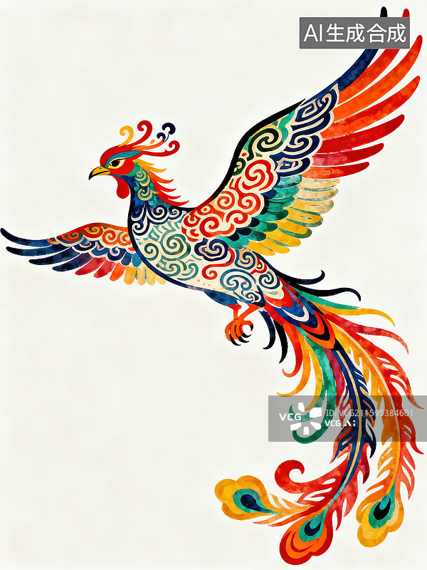 【AI数字艺术】彩色凤凰飞舞图案图片素材