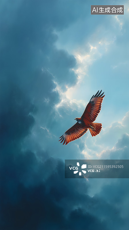 【AI数字艺术】苍鹰振翅翱翔于天际图片素材