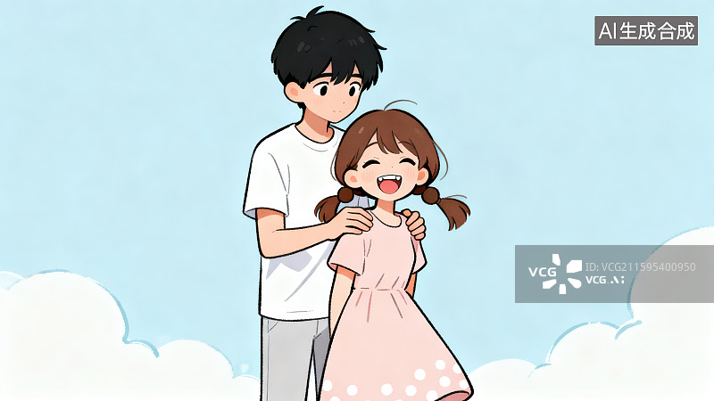 【AI数字艺术】一对卡通情侣合照插画背景图片素材