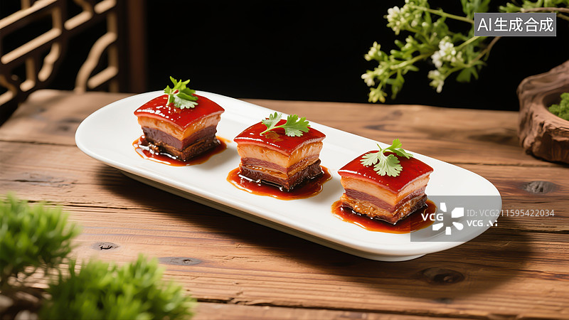 【AI数字艺术】东坡肉摆盘，红烧肉，中国餐饮图片素材