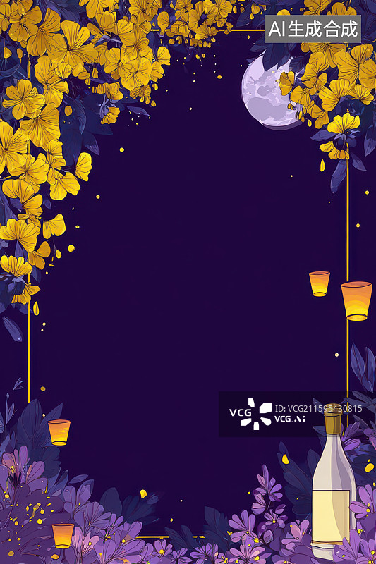 【AI数字艺术】紫色背景星星月亮瓶彩星飘落梦幻图图片素材