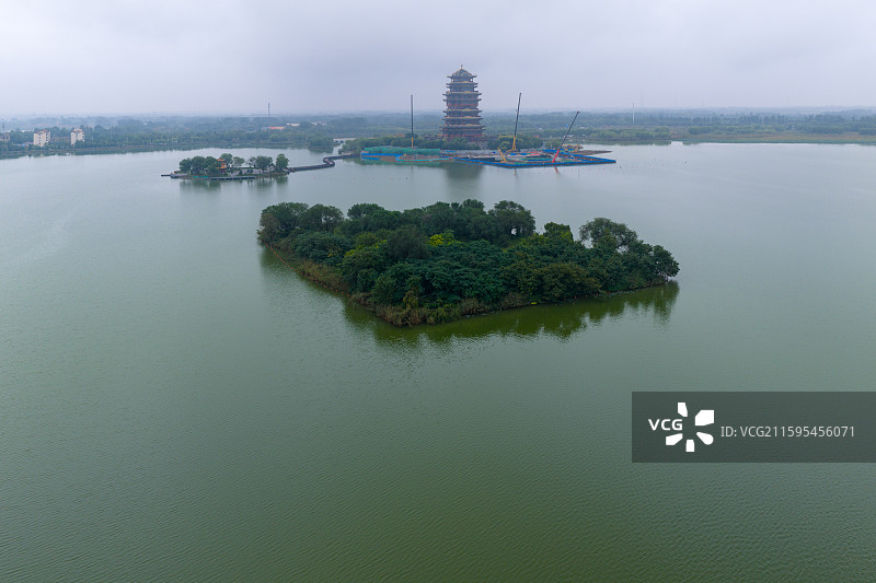 航拍滨州蒲湖风景区图片素材