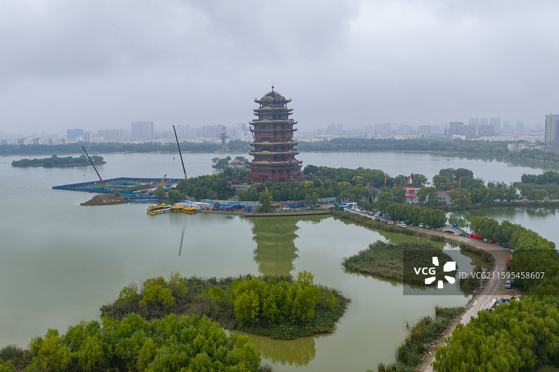 航拍滨州黄河楼图片素材