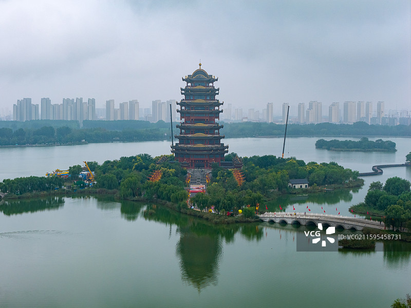 航拍滨州黄河楼图片素材