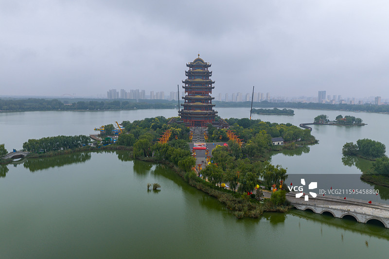 航拍滨州黄河楼图片素材