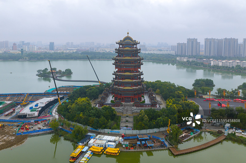 航拍滨州黄河楼图片素材