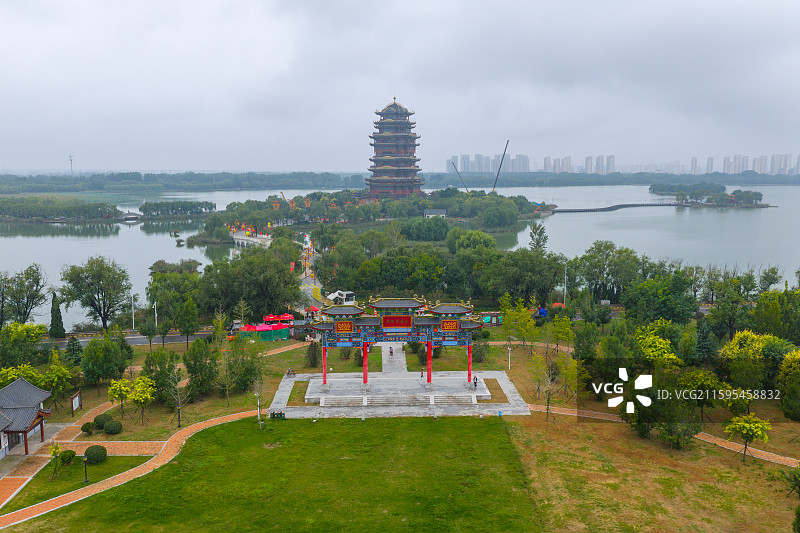 航拍滨州黄河楼图片素材