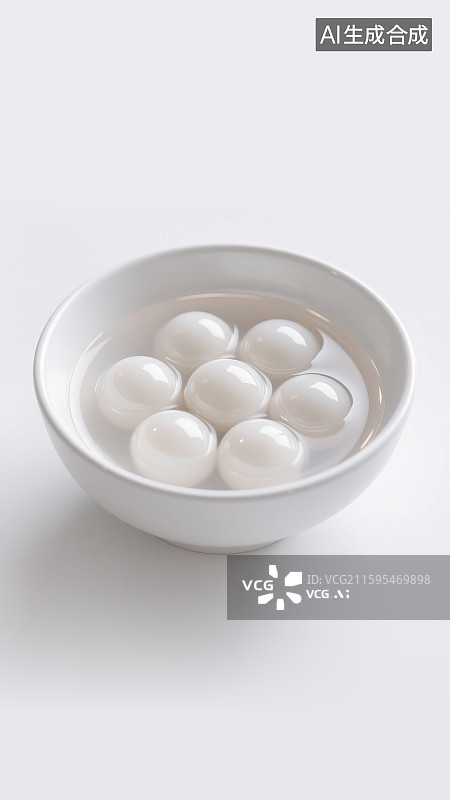 【AI数字艺术】元宵节冬至立冬节气美食汤圆元宵酒酿小圆子中国传统节日习俗小吃甜品陶瓷碗白色背景3D三维渲染风格插画图片素材