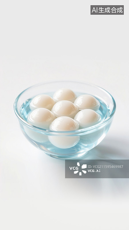 【AI数字艺术】元宵节冬至立冬节气美食汤圆元宵酒酿小圆子中国传统节日习俗小吃甜品透明玻璃碗白色背景3D三维渲染风格图片素材