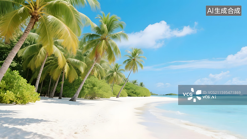 【AI数字艺术】椰林白沙滩海景图片素材