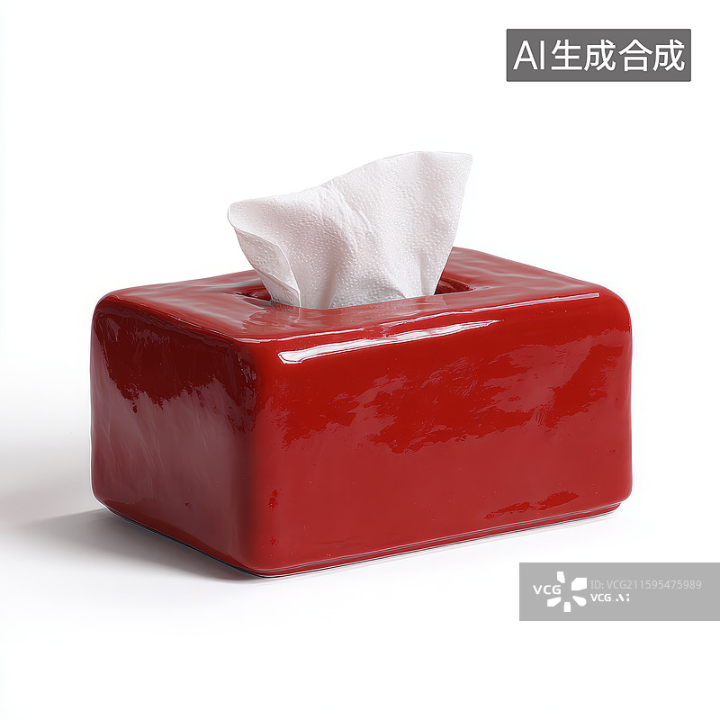 【AI数字艺术】红色陶瓷纸巾盒带纸巾图片素材
