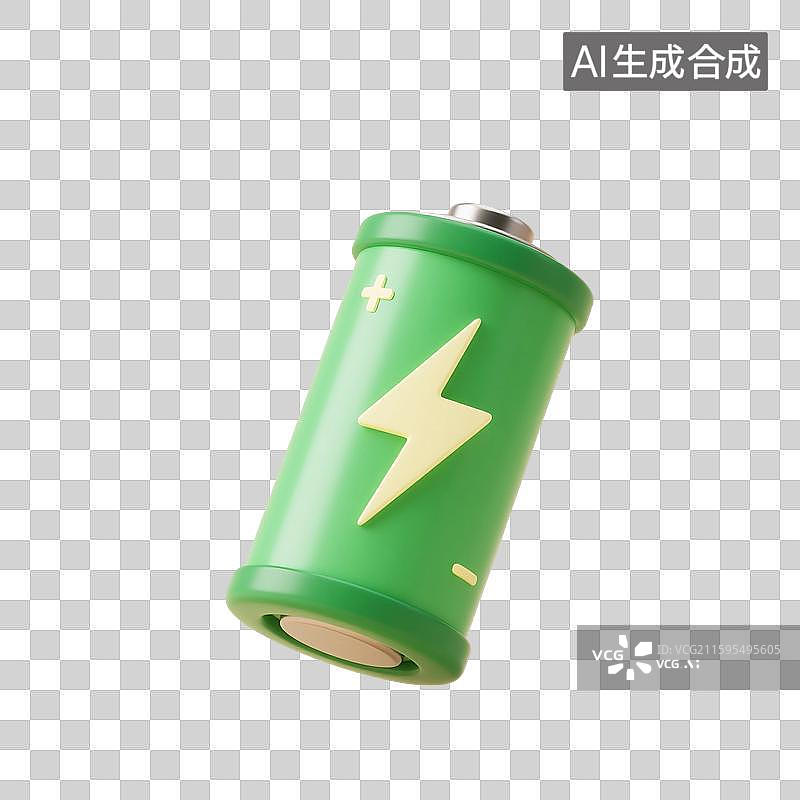 【AI数字艺术】3D渲染，绿色电池，蓄电池，电源，能源，充电，能量免抠元素图片素材