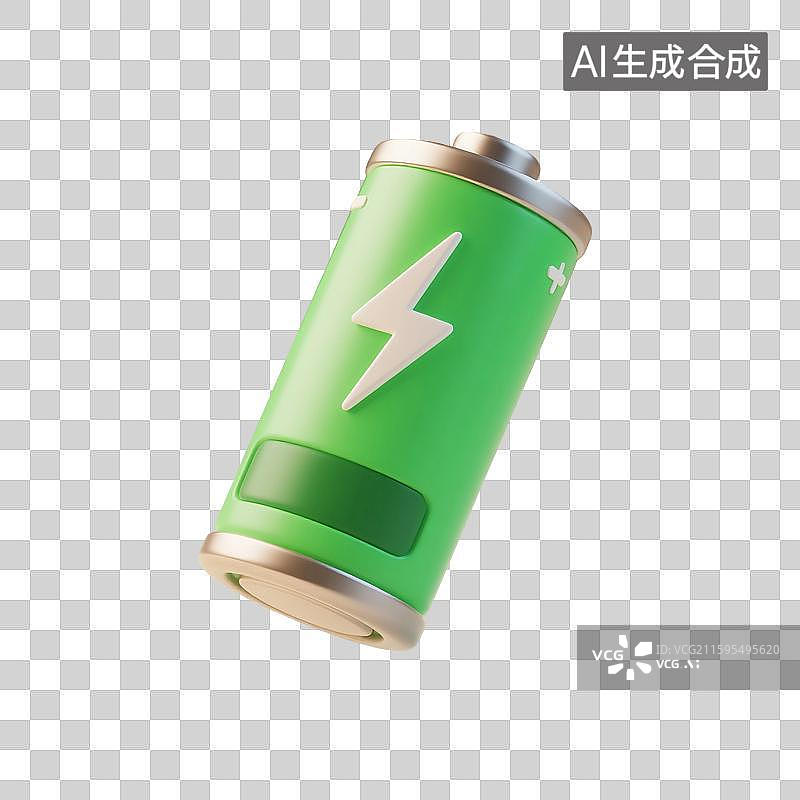 【AI数字艺术】3D渲染，绿色电池，蓄电池，电源，能源，充电，能量免抠元素图片素材