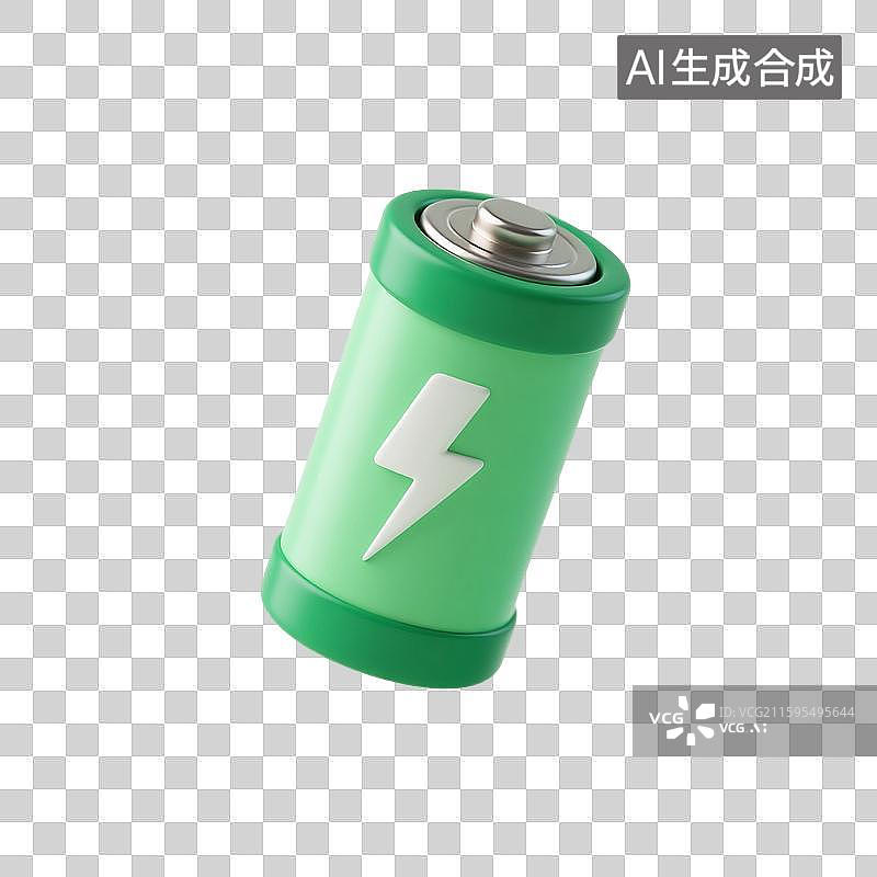 【AI数字艺术】3D渲染，绿色电池，蓄电池，电源，能源，充电，能量免抠元素图片素材