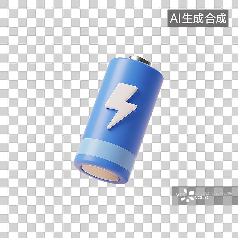 【AI数字艺术】3D渲染，蓝色电池，蓄电池，电源，能源，充电，能量免抠元素图片素材