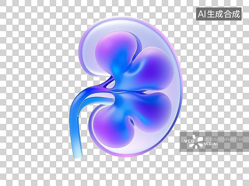 【AI数字艺术】3D渲染，磨砂玻璃质感，肾，肾脏，泌尿系统，免抠元素图片素材