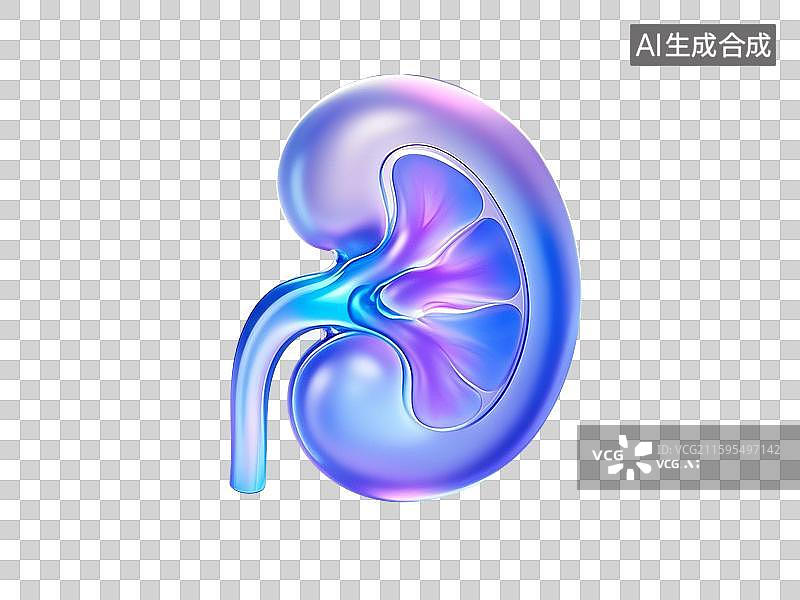 【AI数字艺术】3D渲染，磨砂玻璃质感，肾，肾脏，泌尿系统，免抠元素图片素材
