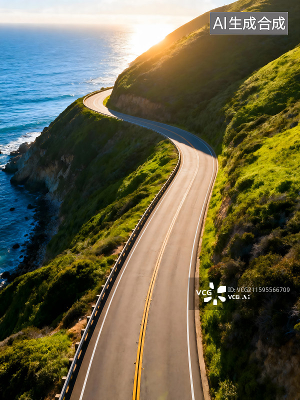 【AI数字艺术】海边蜿蜒的美丽公路图片素材