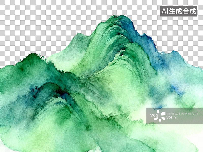 【AI数字艺术】水墨风格绿色山峦图景图片素材
