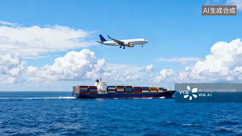 【AI数字艺术】港口集装箱，航空港，海上运输图片素材