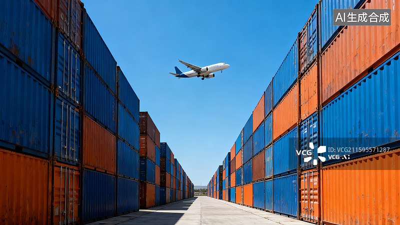 【AI数字艺术】港口集装箱，航空港，海上运输图片素材