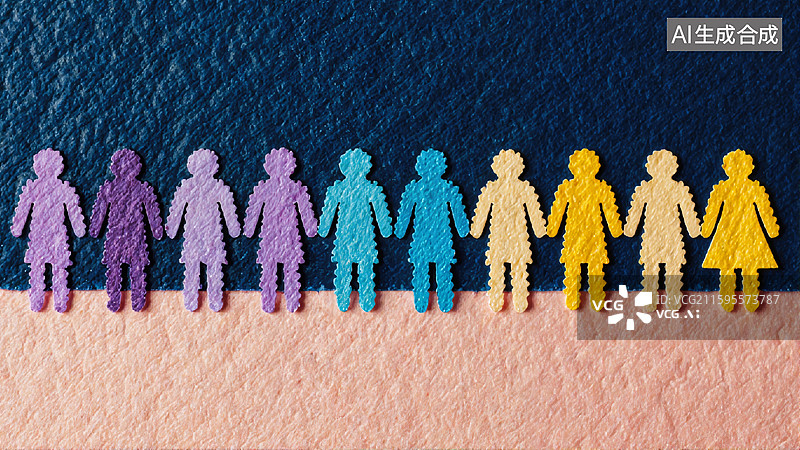 【AI数字艺术】彩色纸人手牵手图片素材