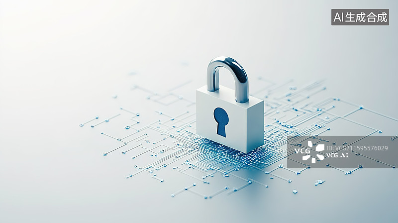 【AI数字艺术】白色背景下的数字化安全锁科技风插画图片素材