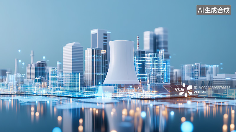 【AI数字艺术】新型电力系统点亮城市万家灯火科技风插画图片素材