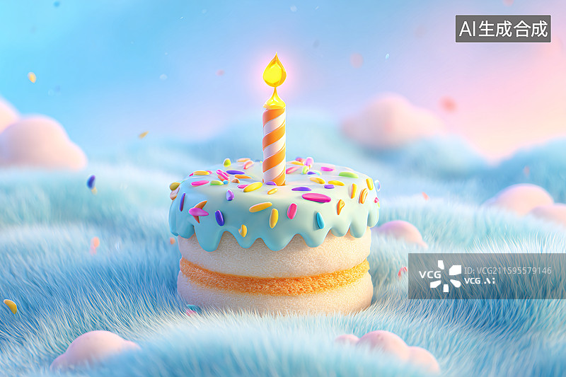 【AI数字艺术】点燃蜡烛的小蛋糕图片素材