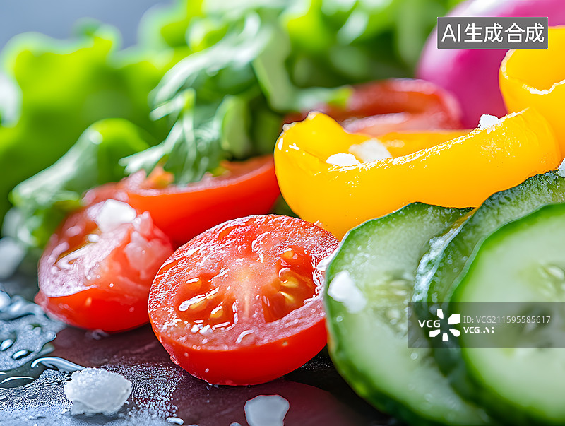 【AI数字艺术】新鲜蔬菜切片组合特写图片素材