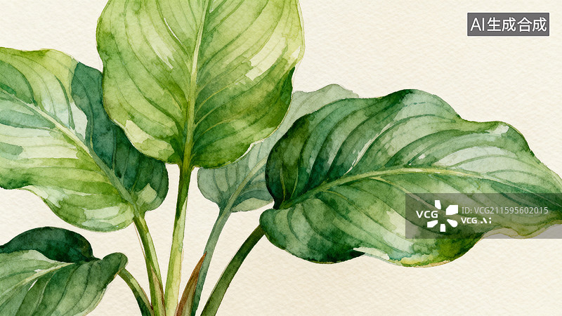 【AI数字艺术】水彩植物绿叶特写图片素材