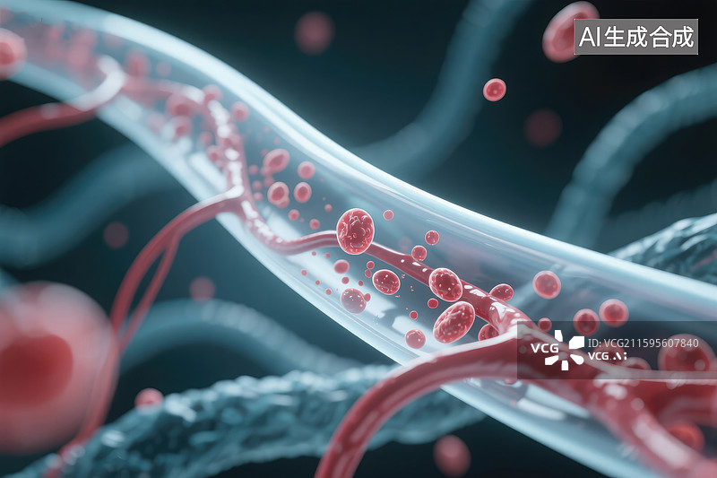 【AI数字艺术】血管内红细胞流动特写图片素材