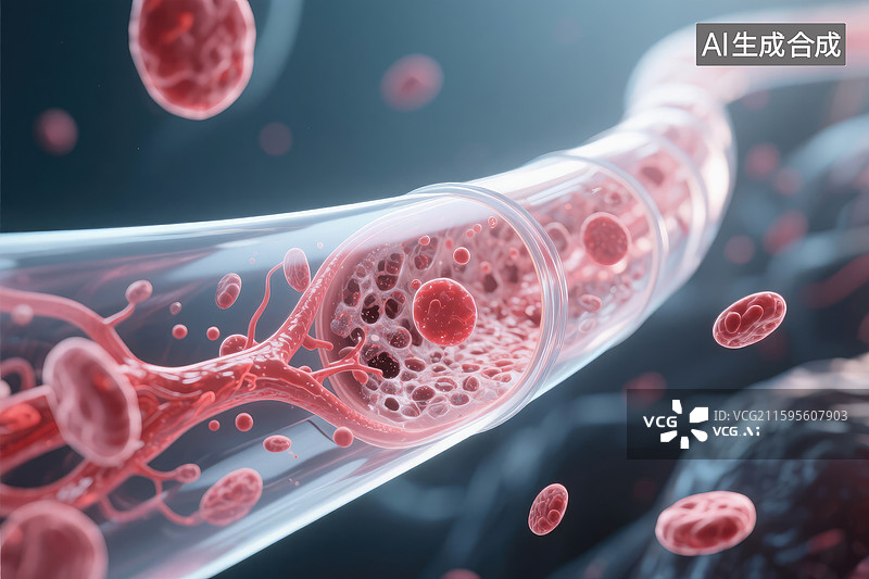 【AI数字艺术】血管中流动的血细胞特写图片素材