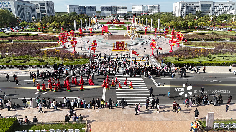鄂尔多斯政府广场航拍图片素材