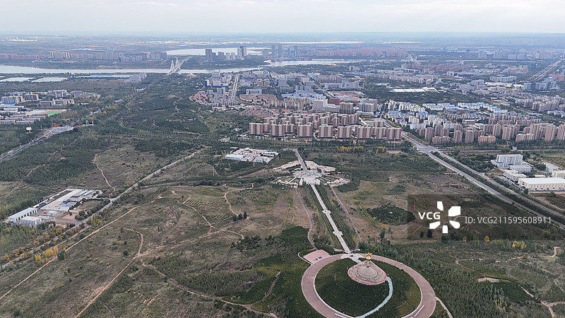 鄂尔多斯伊克敖包航拍图片素材