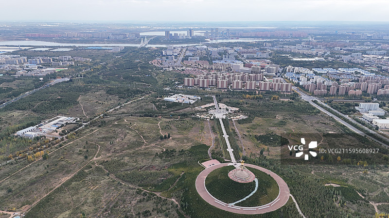 鄂尔多斯伊克敖包航拍图片素材