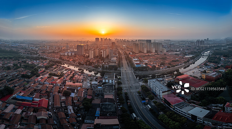 航拍青县新华桥两岸图片素材