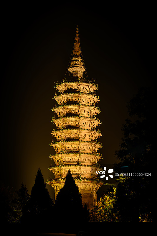 正定古城临济寺澄灵塔夜景(河北省石家庄市正定县)图片素材