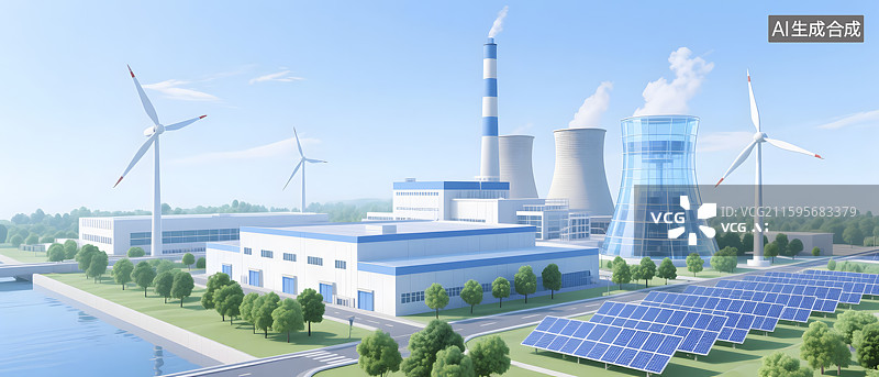 【AI数字艺术】新能源发电发电厂热能发电图片素材