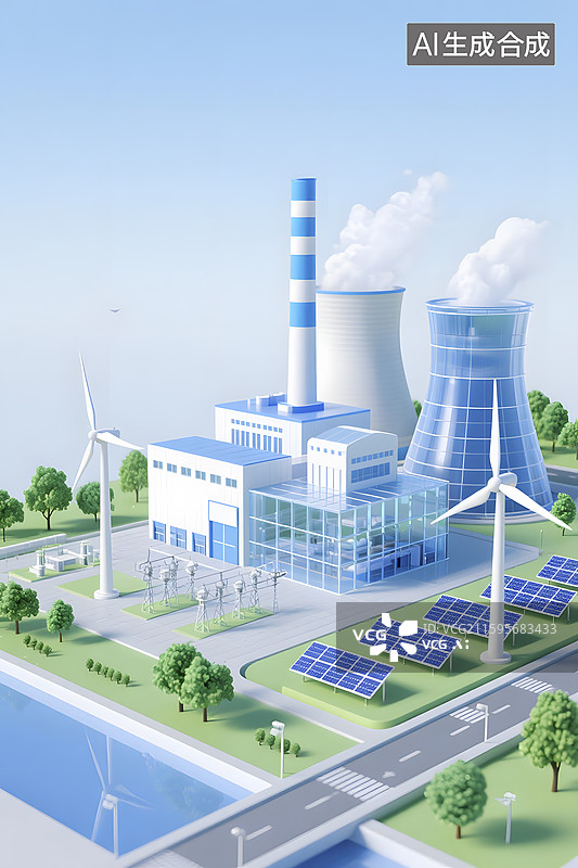 【AI数字艺术】新能源发电发电厂热能发电图片素材