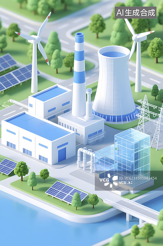 【AI数字艺术】新能源发电发电厂热能发电图片素材
