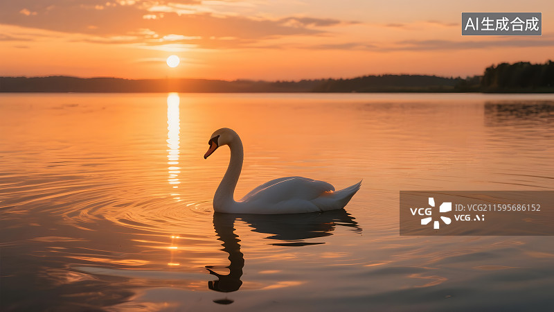 【AI数字艺术】夕阳下的天鹅图片素材