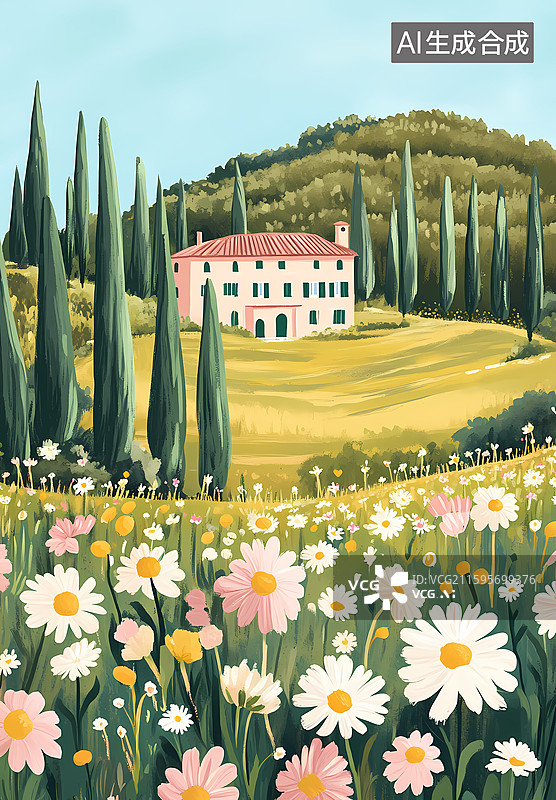 【AI数字艺术】田园风光插画图片素材