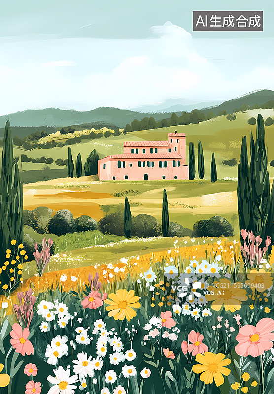 【AI数字艺术】田园风光插画图片素材