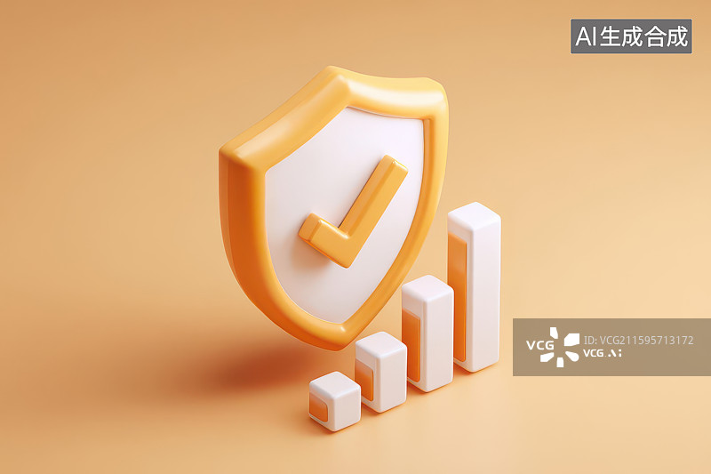 【AI数字艺术】橙色盾牌柱状图安全成功渐变背景图片素材
