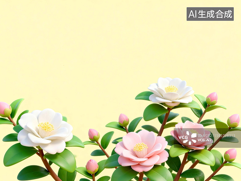【AI数字艺术】3D山茶花背景图片素材