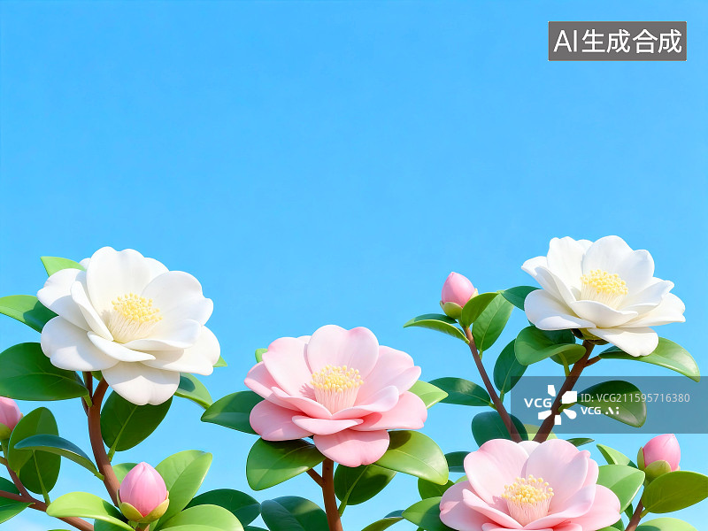 【AI数字艺术】3D山茶花背景图片素材